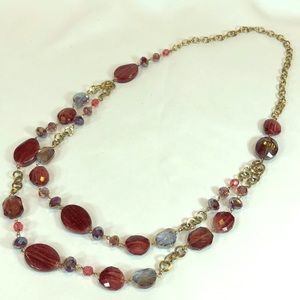36” Chico’s blue & wine crystal bohemian necklace